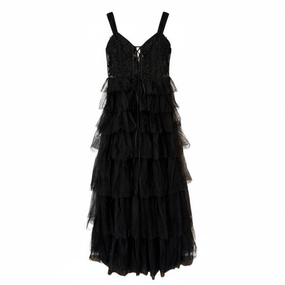 Blondie Nites "Charlotte" Long Mesh Off the Shoulder Ruffle Skirt Dress Size 13 - Picture 8 of 15